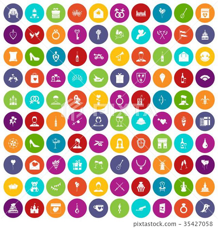 100 valentine day icons set color 35427058