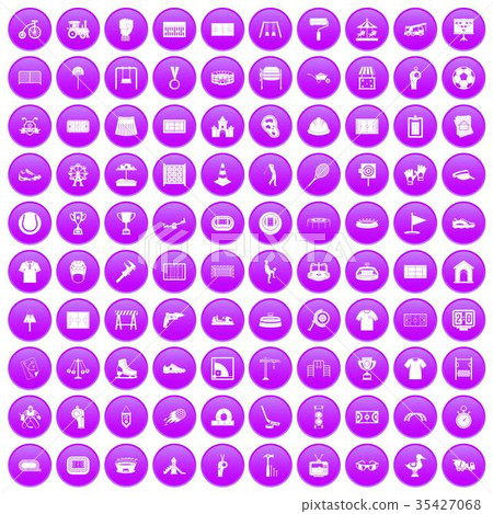 100 playground icons set purple 35427068
