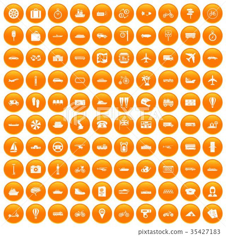 100 public transport icons set orange 35427183