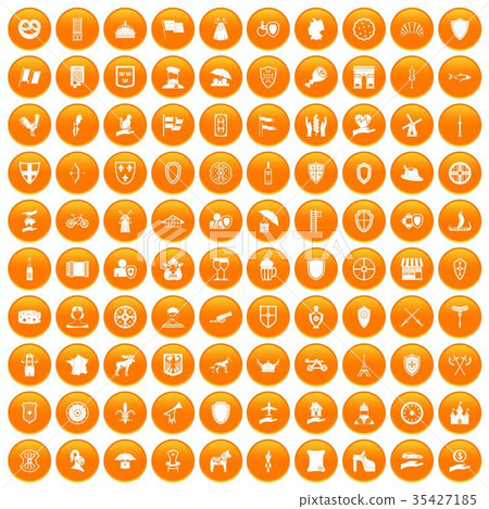 100 shield icons set orange 35427185
