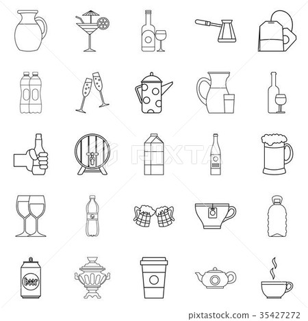 Fruit juice icons set, outline style Fruit juice icons set, outline style 35427272