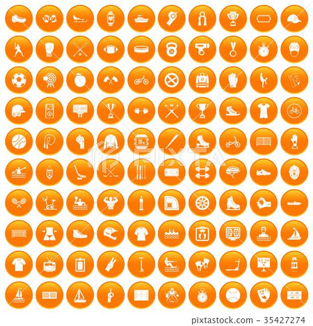 100 sport team icons set orange 35427274