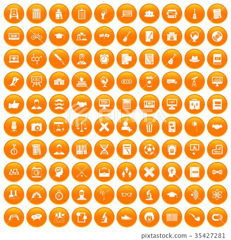 100 student icons set orange 35427281