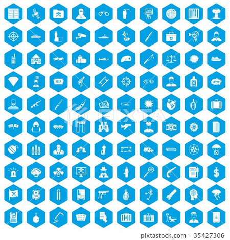 100 antiterrorism icons set blue 35427306