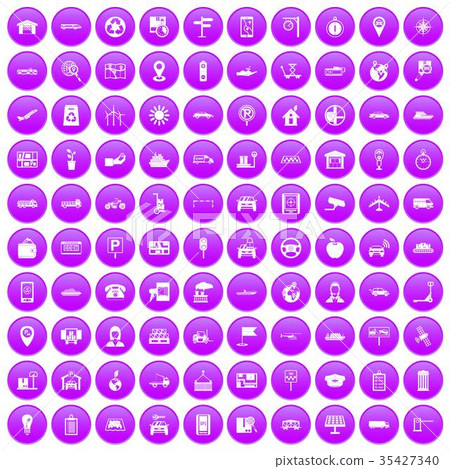 100 navigation icons set purple 35427340