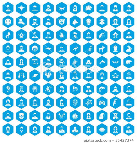 100 avatar icons set blue 35427374