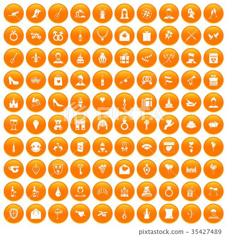100 valentine day icons set orange 100 valentine day icons set orange 35427489