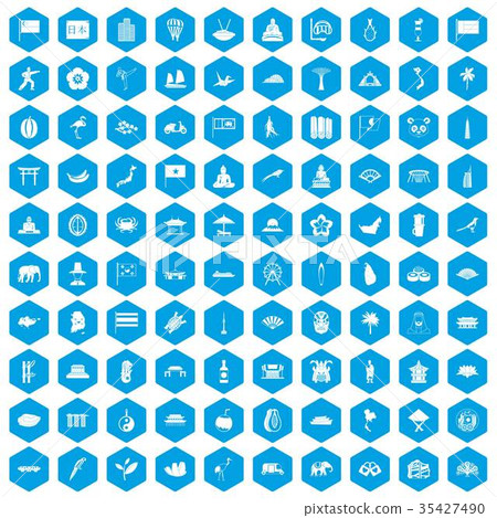 100 asian icons set blue 100 asian icons set blue 35427490