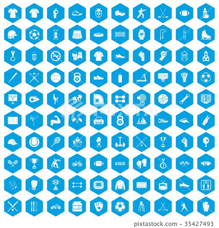 100 athlete icons set blue 35427493