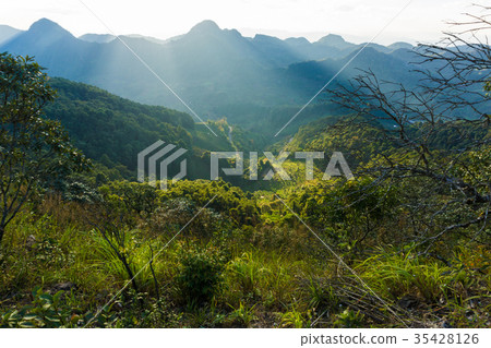 Silhouette mountain landscape sunset Silhouette mountain landscape sunset 35428126