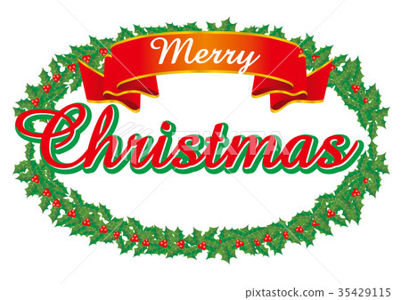 Holly wreath and Merry Christmas logo Hiiragi | Merry Christmas logo 35429115