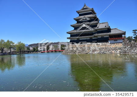 在春天櫻花和藍天的馬塔莫羅斯城堡 在春天櫻花和藍天的馬塔莫羅斯城堡 35429571