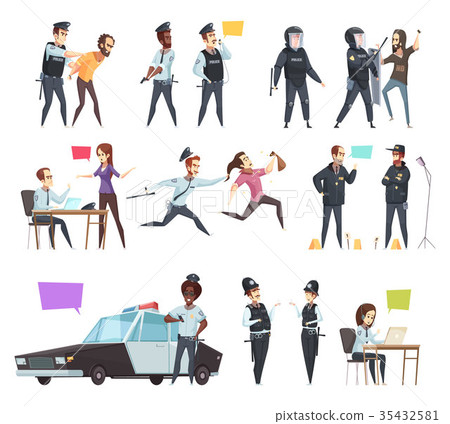 Policemen In Work Cartoon Set 35432581