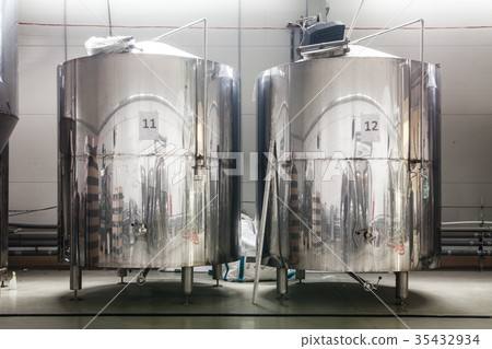 Modern brewery with stainless steel tanks Modern brewery with stainless steel tanks 35432934