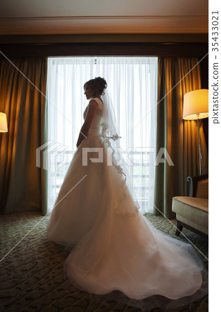 Attractive stylish brunette bride near a window in Attractive stylish brunette bride near a window in 35433021