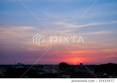 Beautiful landscape of Bangkok city in the sunset 35433477