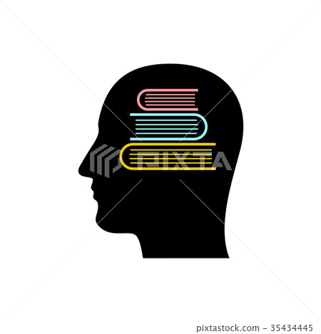 Head silhouette with stack of books inside. 35434445