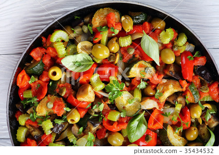 fried vegetable in a skillet, close-up fried vegetable in a skillet, close-up 35434532