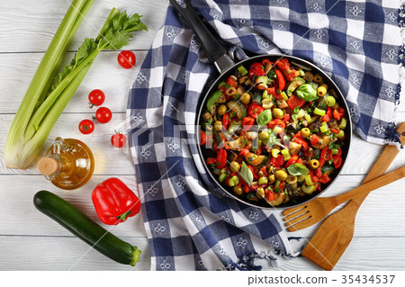 sicilian Caponata with vegetables in a skillet sicilian Caponata with vegetables in a skillet 35434537