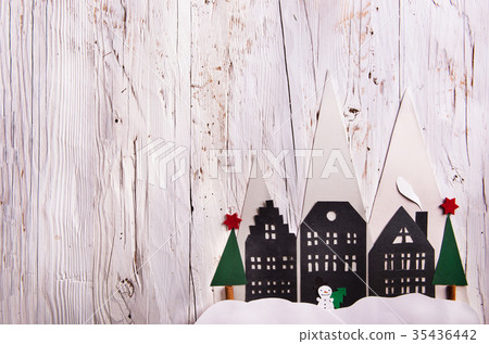 Christmas composition on a wooden background. Christmas composition on a wooden background. 35436442