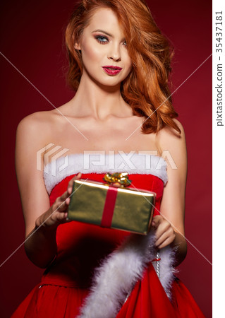beautiful sexy girl wearing santa claus clothes with christmas beautiful sexy girl wearing santa claus clothes with christmas 35437181