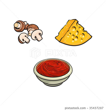 Button mushrooms, cheese and tomato sauce Button mushrooms, cheese and tomato sauce 35437287