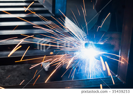 Wolker welding metal work blue arc with copy space Wolker welding metal work blue arc with copy space 35439253