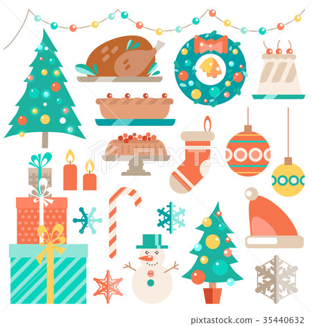 圖庫插圖: vector flat winter holiday set. christmas symbols