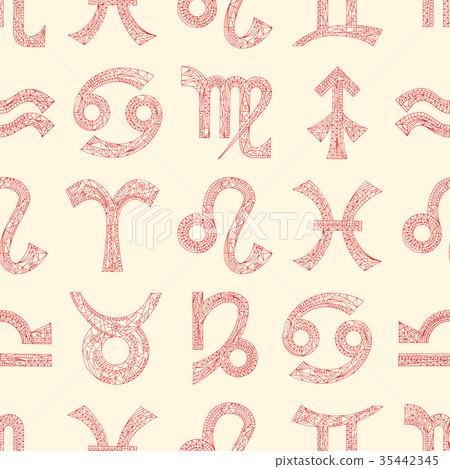Zodiac signs seamless pattern. Horoscope symbols. 35442345