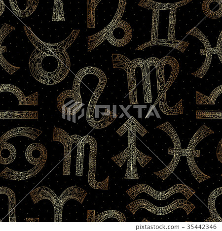 Zodiac signs seamless pattern. Horoscope symbols. 35442346
