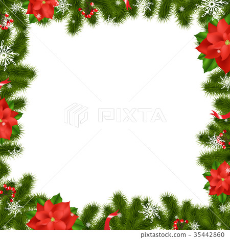 Frame Fir Tree Branches With Poinsettia 35442860