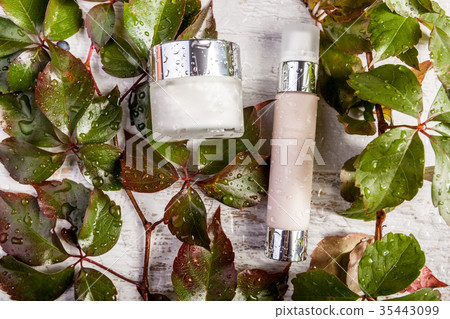 Spa Cosmetic bottle products on white wooden Spa Cosmetic bottle products on white wooden 35443099