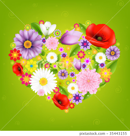Heart From Flowers With Green Background 35443155