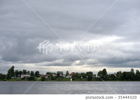 View of river at cloud day. View of river at cloud day. 35444320