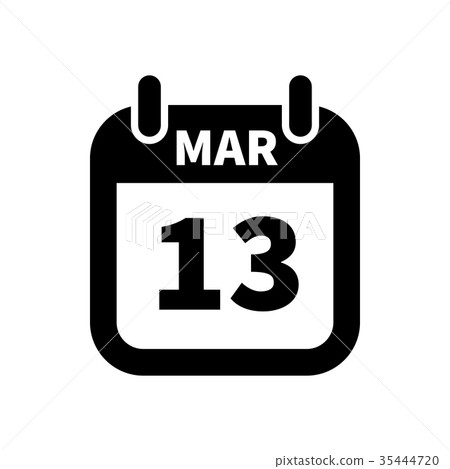 Simple black calendar icon with 13 march date Simple black calendar icon with 13 march date 35444720