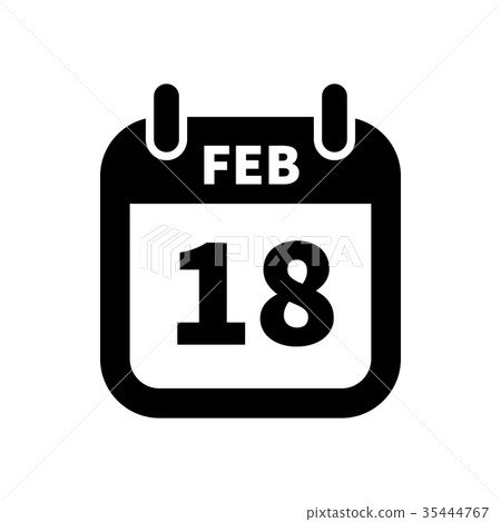 Simple black calendar icon with 18 february date 35444767