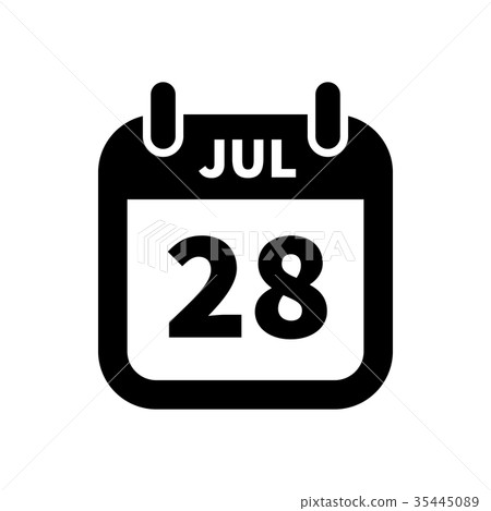 Simple black calendar icon with 28 july date 35445089