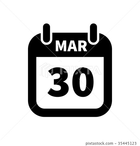 Simple black calendar icon with 30 march date 35445123