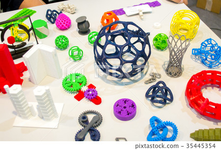 Abstract models printed by 3d printer close-up. 35445354