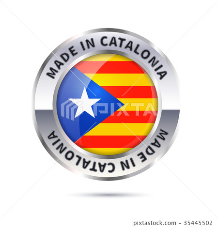 Glossy metal badge icon, made in Catalonia 35445502