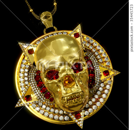 Jewelry gold skull pendant with star pentagram Jewelry gold skull pendant with star pentagram 35445723