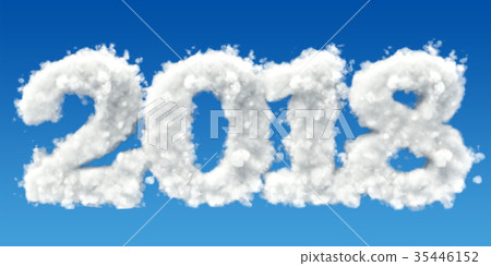 2018 from clouds in the sky. 3D rendering 35446152