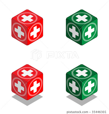 Cube with medical cross in isometric view Cube with medical cross in isometric view 35446301
