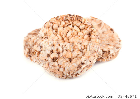 Stack of puffed whole grain crispbread isolated Stack of puffed whole grain crispbread isolated 35446671