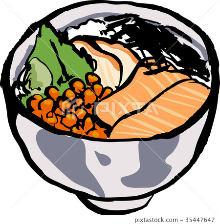 Bowl of rice topped with sashimi  35447647