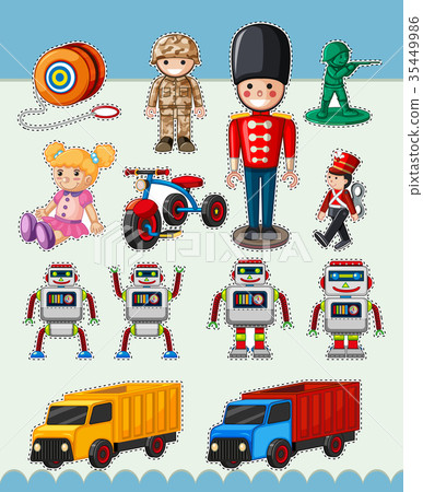 Sticker design with many types of toys Sticker design with many types of toys 35449986