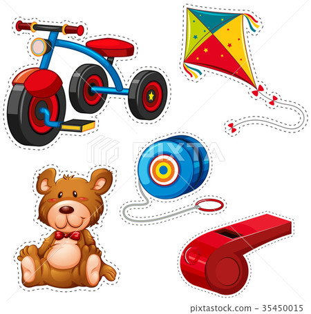 Sticker design with tricycle and other toys Sticker design with tricycle and other toys 35450015