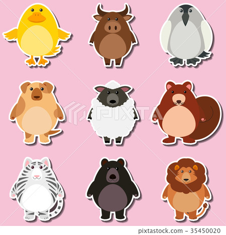 Sticker design with wild animals Sticker design with wild animals 35450020