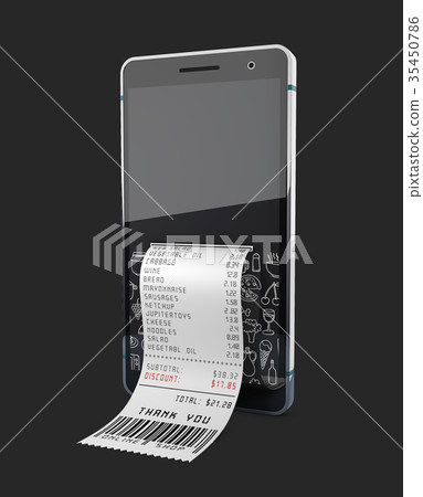Smartphone with purchase receipt, isolated black. 35450786