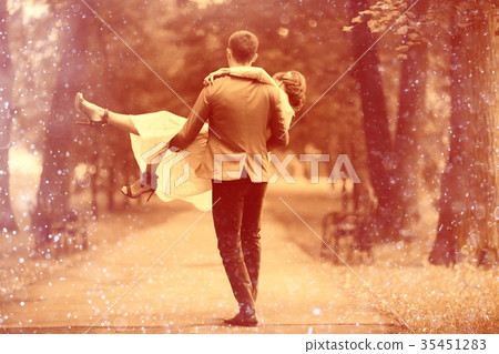 Wedding dance in the park of young bride and groom Wedding dance in the park of young bride and groom 35451283